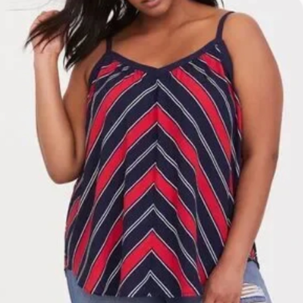 TORRID Blue Red Chevron Georgette Swing Cami Sleeveless Tank Blouse Sz 2X